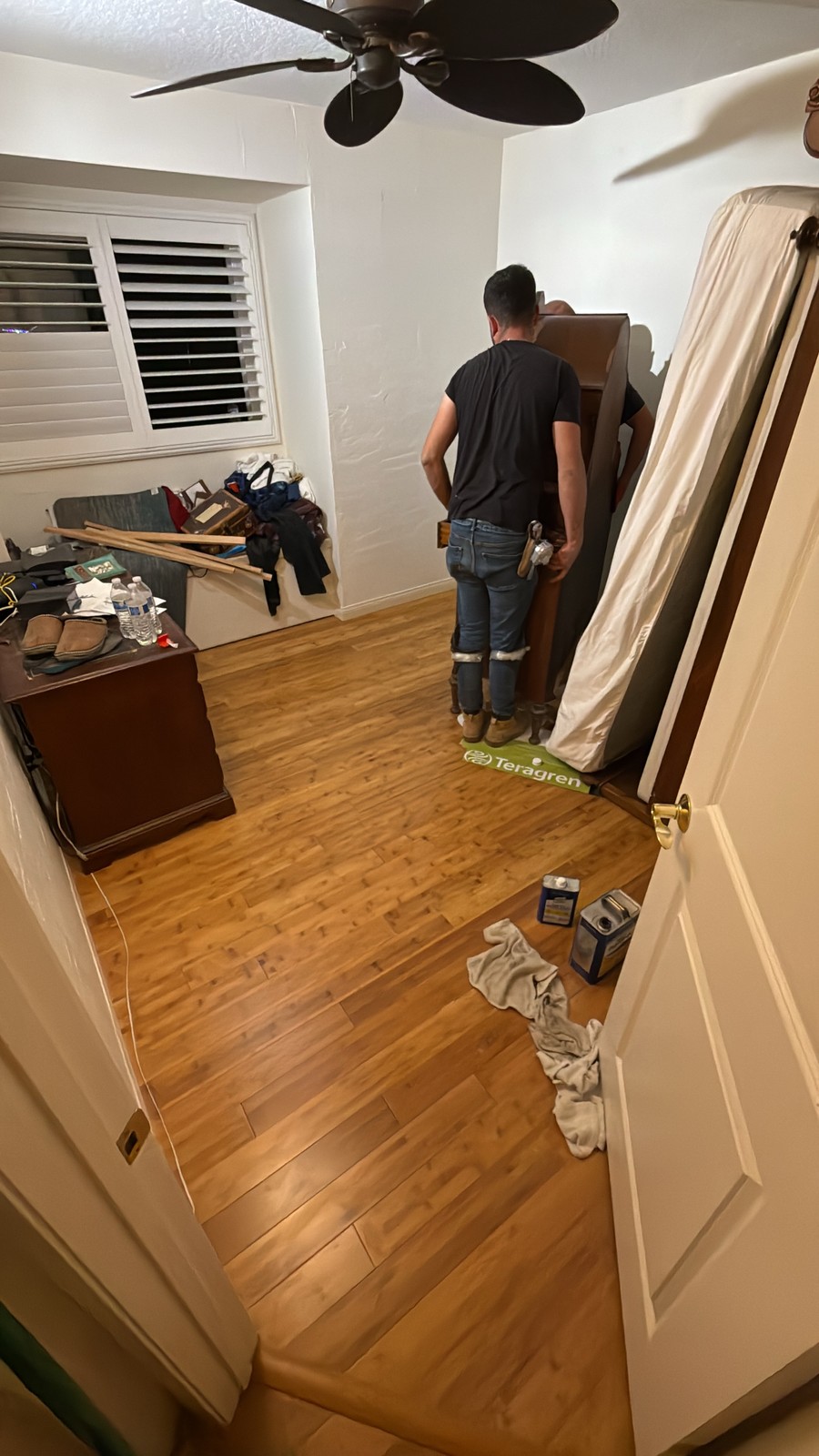 Hauling flooring material into a job site